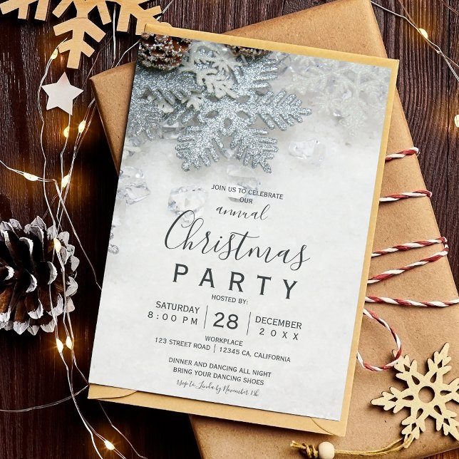 Winterherrschaft Silberschnee Weihnachten Weihnach Einladung (Winter wonderland silver snow Christmas corporate Invitation)