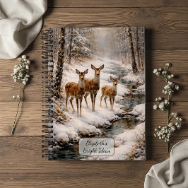 Winterhirsch am Waldstrom Notizbuch