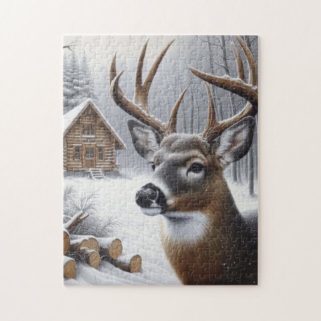Winterhirsch/Hirschbock Kunst (Vertikal)