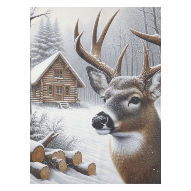 Winterhirsch/Hirschbock Kunst Tischdecke (Vorderseite)