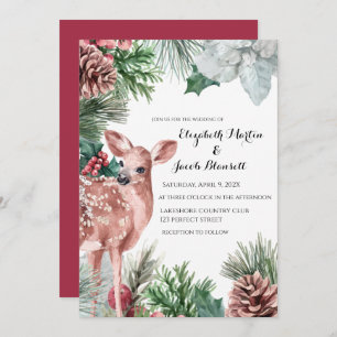 Winterhirsch, Pinecones und Holly Wedding Einladung