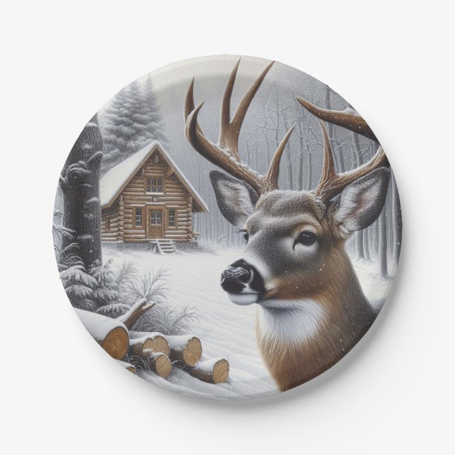 Winterhirsche/Buckkunst Pappteller (Vorderseite)