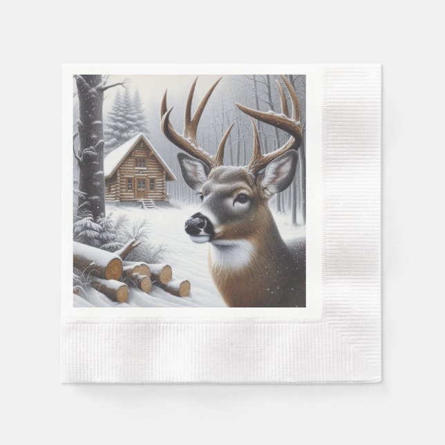 Winterhirsche/Buckkunst Serviette (Vorderseite)