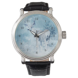 Winterhirsche mit Pinienbäumen Armbanduhr