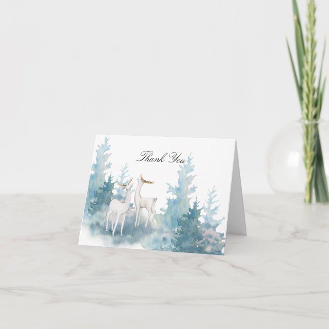 Winterhirsche und Foliage Wasserfarbe Vielen Dank Karte (Vorderseite)