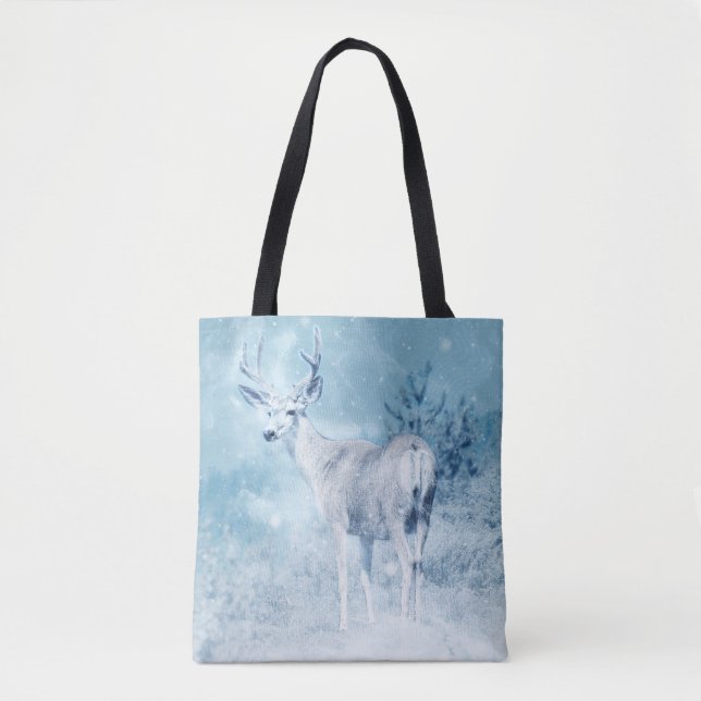 Winterhirsche und Pinienbäume Tasche (Vorderseite)