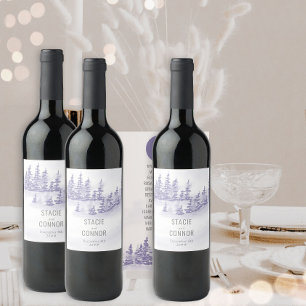 Winterhochzeit Aquarell Wald Schnee Szene Weinetikett
