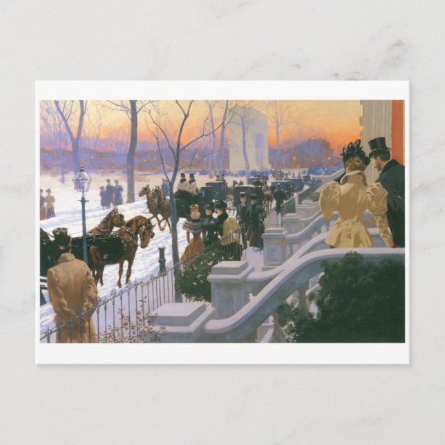 Winterhochzeit auf dem Washington Square c. 1897 Postkarte (Vorderseite)