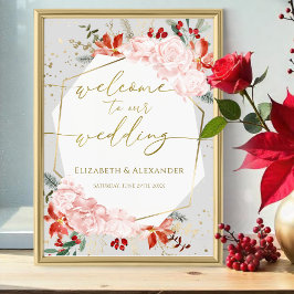 Winterhochzeit Begrüßungszeichen Gilded Watercolor Poster