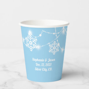 Winterhochzeit Blau mit weißen Schneeflocken Pappbecher