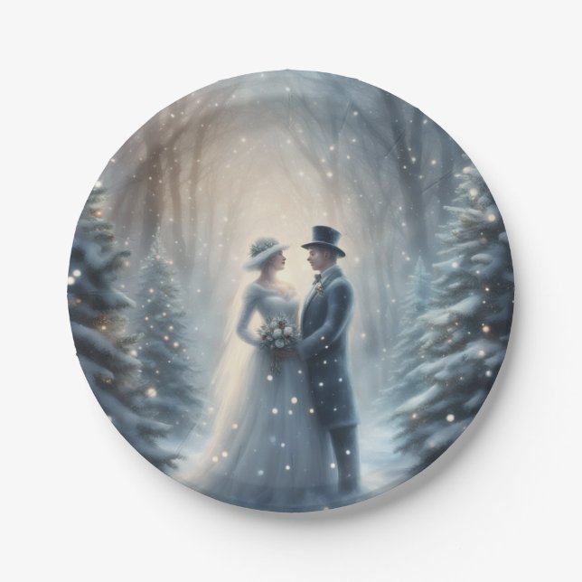 Winterhochzeit Brautparty Party Pappteller (Vorderseite)