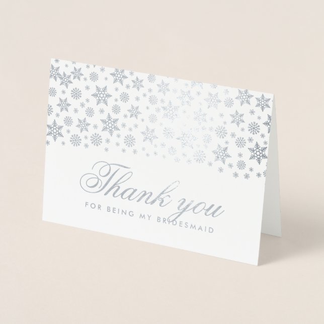 Winterhochzeit Danke an Bridesmaid Silver Folienkarte (Vorderseite)
