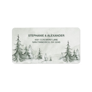 Winterhochzeit der Aquarellbäume Adressaufkleber
