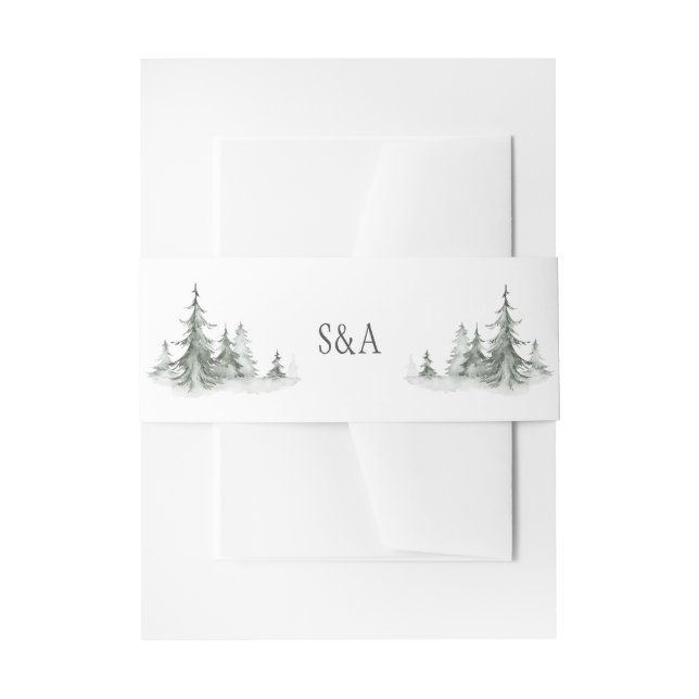 Winterhochzeit der Aquarellbäume Einladungsbanderole (Vorderseite Beispiel)