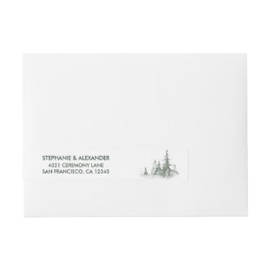 Winterhochzeit der Aquarellbäume Rundum-Adressaufkleber