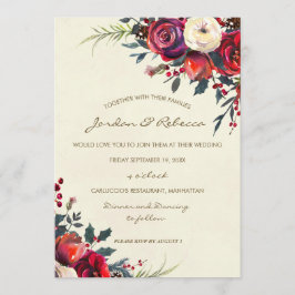 Winterhochzeit Einladung Rose Beeren Urlaub