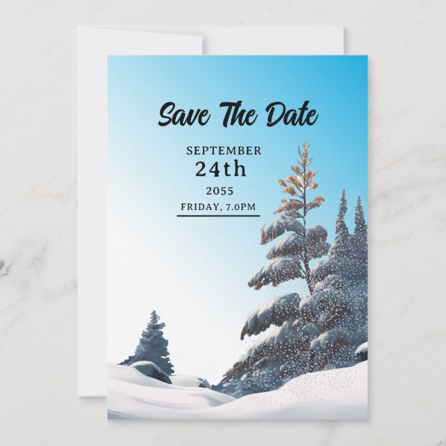 Winterhochzeit Einladungskarte, Farbdesign Einladung (Rückseite)
