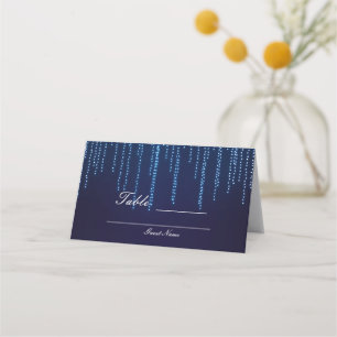 Winterhochzeit Elegante Blaue Funkelnde Lichterket Platzkarte