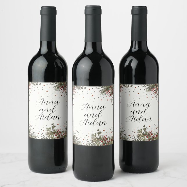 Winterhochzeit Elegante Blumen Moderne Inspirivitä Weinetikett (Flaschen)