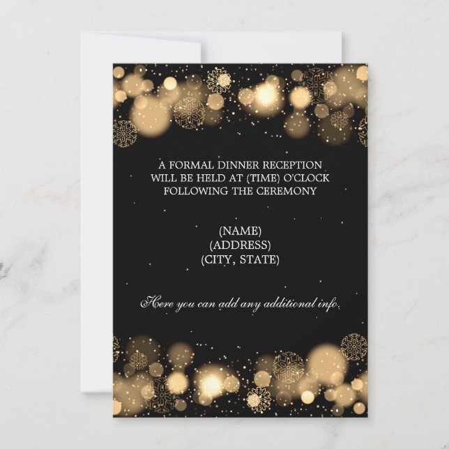 Winterhochzeit-Empfang Gold Lights Einladung (Vorderseite)