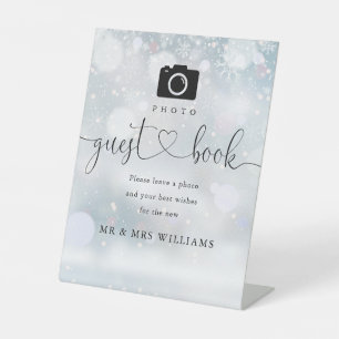 Winterhochzeit Foto Gästebuch Herz Schrift Sockelschild