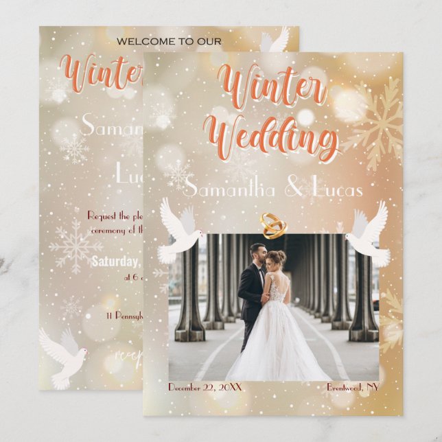 Winterhochzeit - Foto-Hochzeit Einladung (Vorne/Hinten)