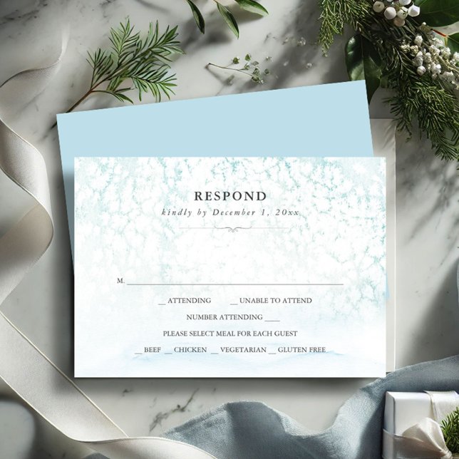 Winterhochzeit im Wasserfarbenbereich RSVP Karte (winter wedding rsvp card blue snowy scene)