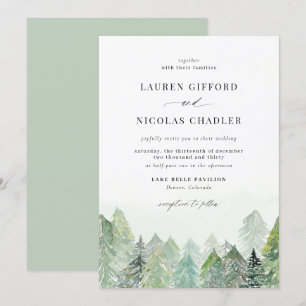 Winterhochzeit im Watercolor Snowy Woodland Einladung