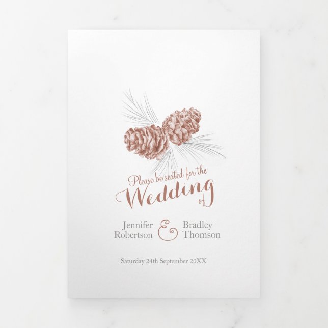 Winterhochzeit in Brauntönen Dreifach-gefaltete Programmkarte (Cover)