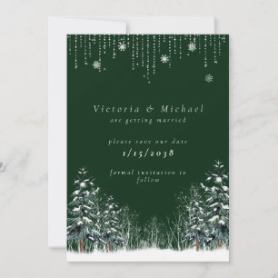 Winterhochzeit Kiefern Schneeflocken Save The Date