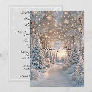 Winterhochzeit Kiefern Schneeflocken Schöne Lichte Einladung