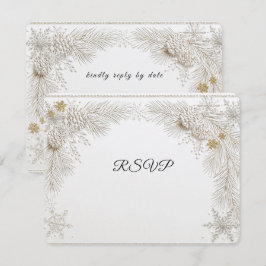 Winterhochzeit Kiefernzweige Gold Schneeflocken RSVP Karte