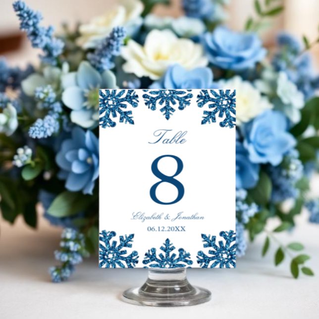 Winterhochzeit mit blauem Snowflake Tischnummer (Von Creator hochgeladen)