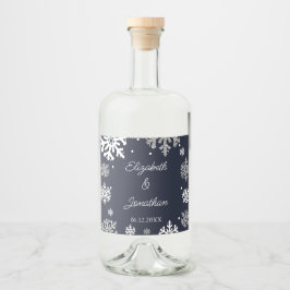 Winterhochzeit mit blauen Schneeflocken Alkoholflaschenetikett