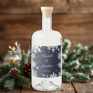 Winterhochzeit mit blauen Schneeflocken Alkoholflaschenetikett