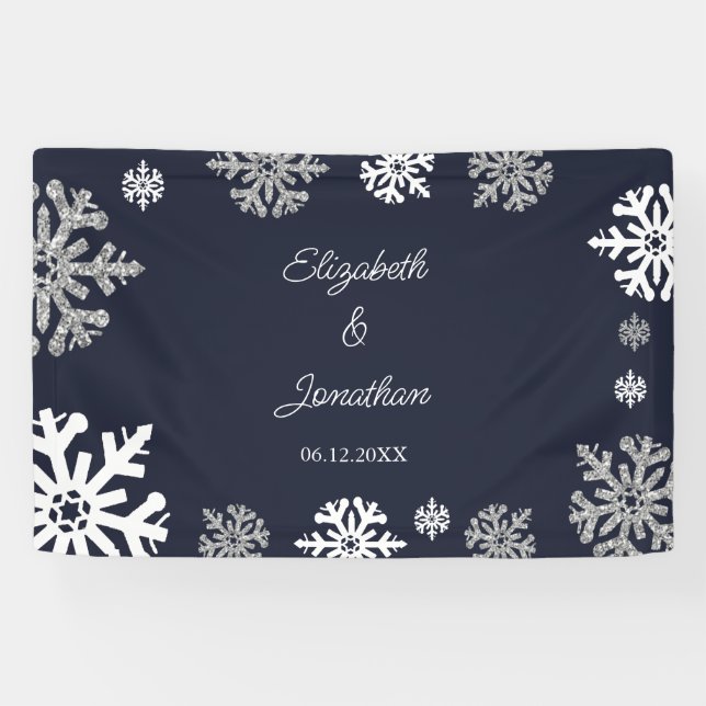 Winterhochzeit mit blauen Schneeflocken Banner (Horizontal)