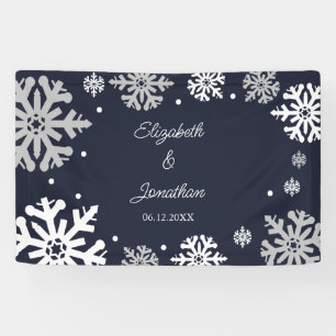 Winterhochzeit mit blauen Schneeflocken Banner