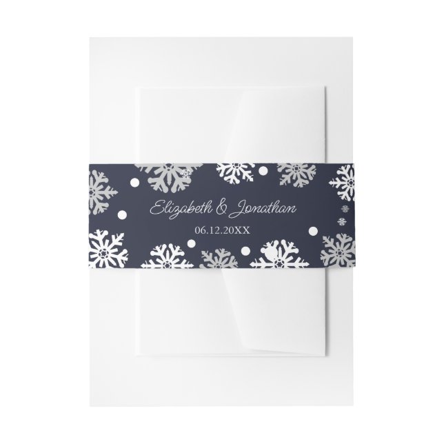 Winterhochzeit mit blauen Schneeflocken Einladungsbanderole (Vorderseite Beispiel)