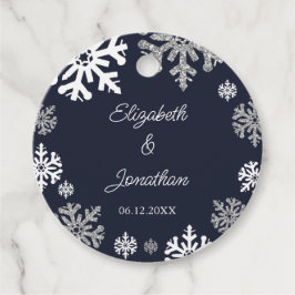 Winterhochzeit mit blauen Schneeflocken Geschenkanhänger