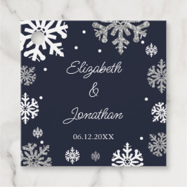 Winterhochzeit mit blauen Schneeflocken Geschenkanhänger