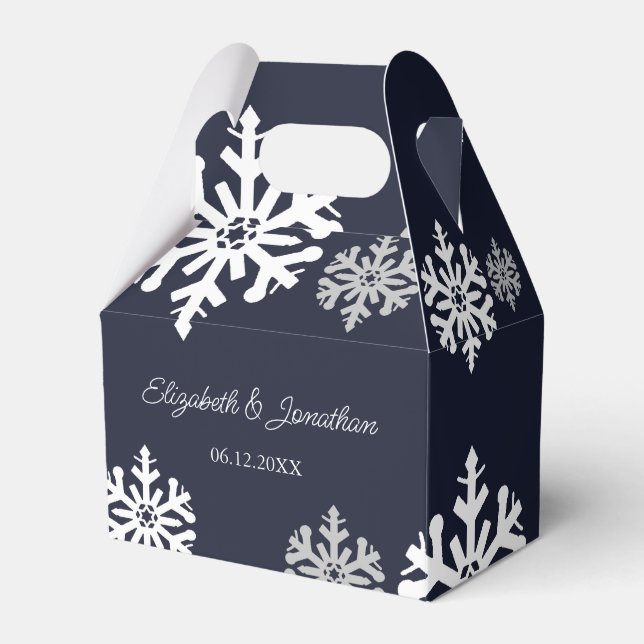 Winterhochzeit mit blauen Schneeflocken Geschenkschachtel (Vorderseite)