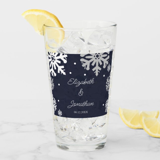 Winterhochzeit mit blauen Schneeflocken Glas (Vorderseite Ice)
