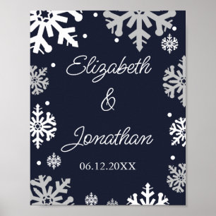 Winterhochzeit mit blauen Schneeflocken Poster