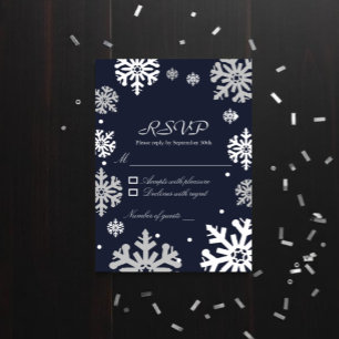 Winterhochzeit mit blauen Schneeflocken RSVP Karte