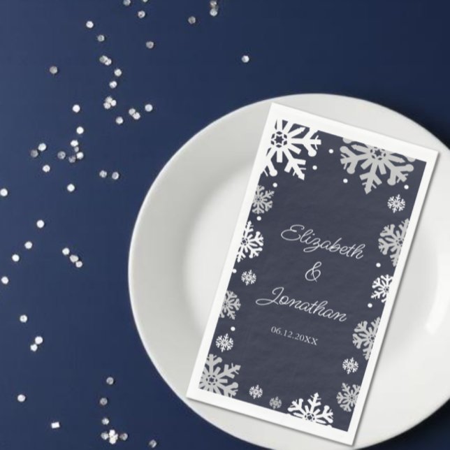 Winterhochzeit mit blauen Schneeflocken Serviette (Von Creator hochgeladen)