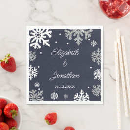 Winterhochzeit mit blauen Schneeflocken Serviette