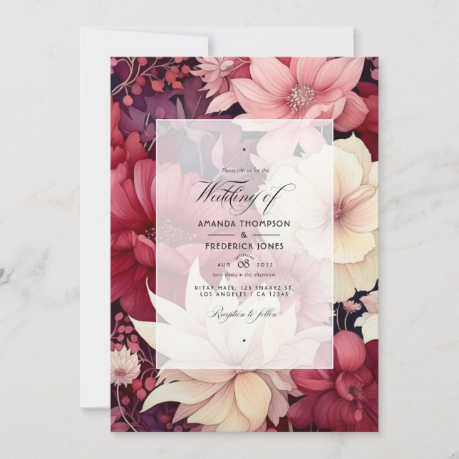 Winterhochzeit mit Garnet und Creme Einladung (Vorderseite)