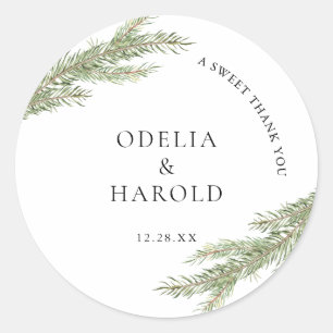 Winterhochzeit mit Minimalistischem Pine Tree Runder Aufkleber