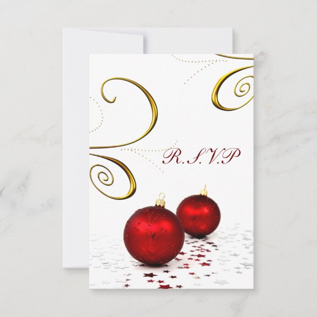Winterhochzeit mit rotem Ornament uAwg standard 3, RSVP Karte (Vorderseite)