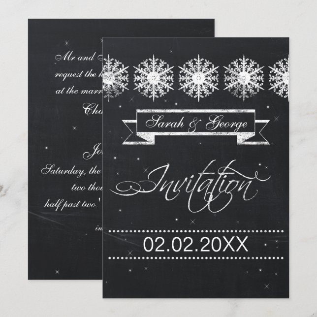 Winterhochzeit mit Schneeflocken Einladung (Vorne/Hinten)